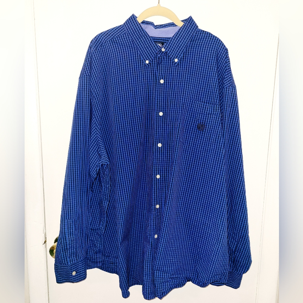 CHAPS button down long sleeve 3x black & blue checkered print
